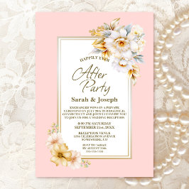 Invitación Boda Blanco Floral Rosa Después Del Fiesta