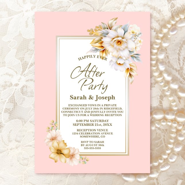 Invitación Boda Blanco Floral Rosa Después Del Fiesta (Subido por el creador)