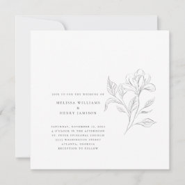 Invitación Boda blanco floral simple y elegante