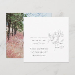 Invitación Boda blanco floral simple y elegante