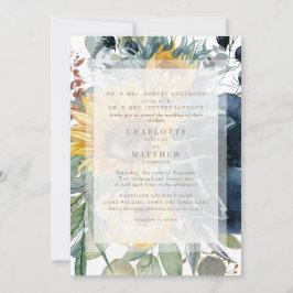 Invitación Boda blanco florido de girasol de la marina