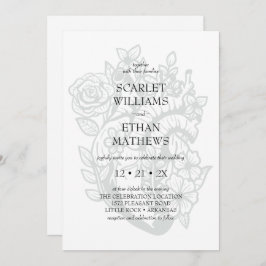 Invitación Boda Blanco Gótico Moderno Elegante Corazón Floral