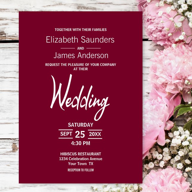Invitación Boda blanco magenta Minimalista moderno (Subido por el creador)