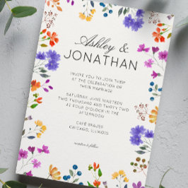 Invitación Boda blanco marfil, flor silvestre simple y eterna