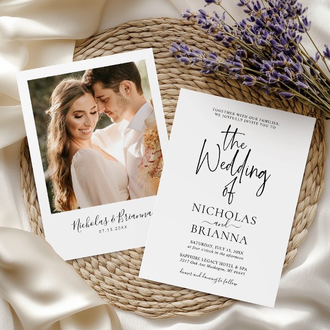 Invitación Boda blanco minimalista foto clásica (Subido por el creador)