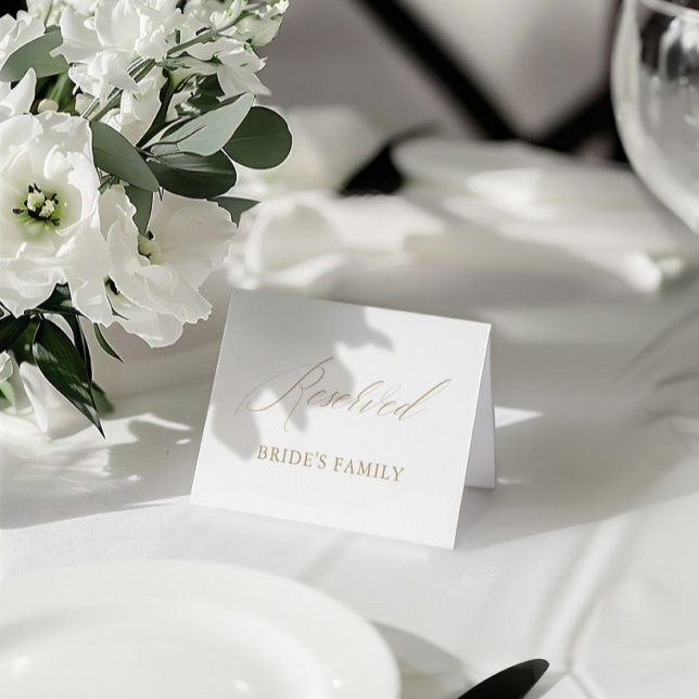 Invitación Boda blanco moderno Rótulo de carpas de mesa reser (Modern White Wedding Reserved Table Tent Sign)