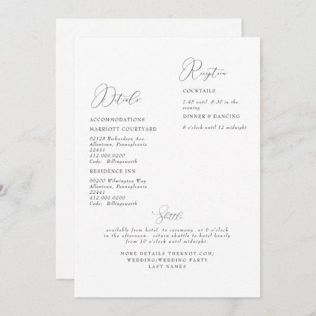 Invitación Boda blanco moderno simple detalle II (Anverso / Reverso)