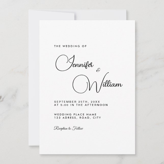 Invitación Boda blanco moderno y elegante minimalista (Anverso)