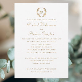 Invitación Boda blanco monograma simple y elegante