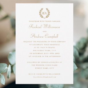 Invitación Boda blanco monograma simple y elegante