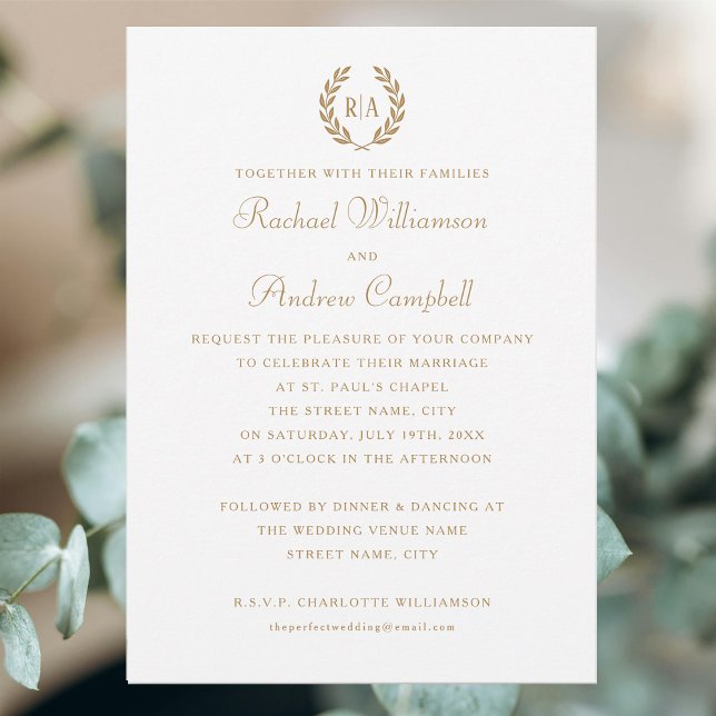Invitación Boda blanco monograma simple y elegante (Subido por el creador)