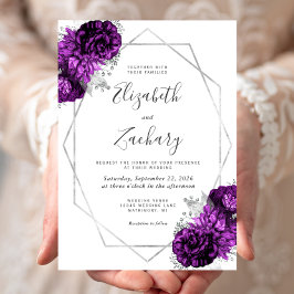 Invitación Boda blanco morado de ciruela plateada floral