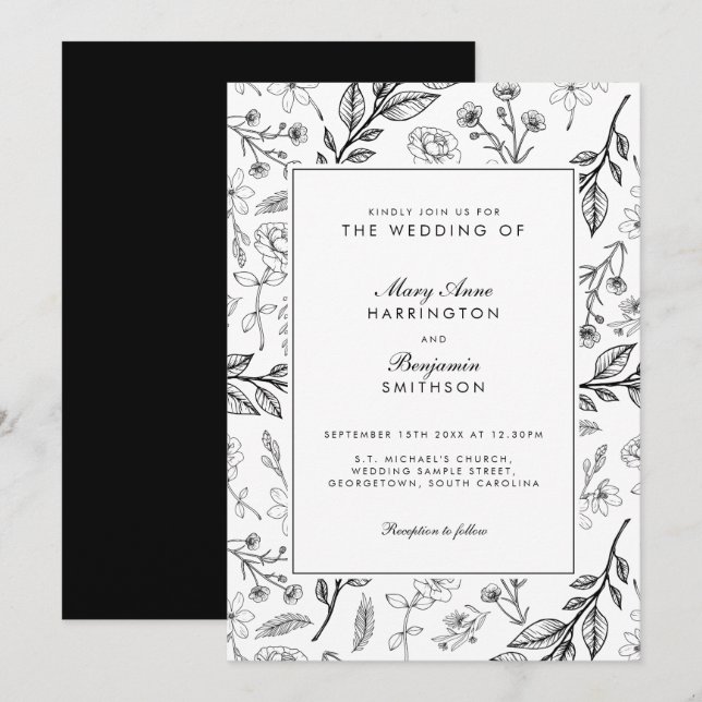 Invitación Boda blanco negro bucal (Anverso / Reverso)