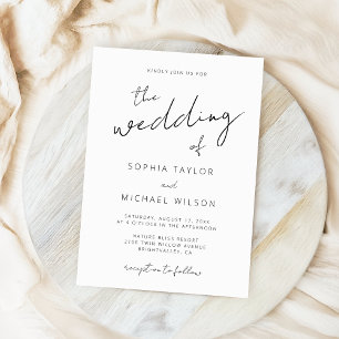 Invitación Boda blanco negro con escritura de firma moderna
