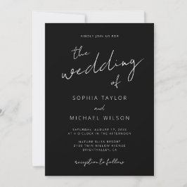 Invitación Boda blanco negro con escritura de firma moderna