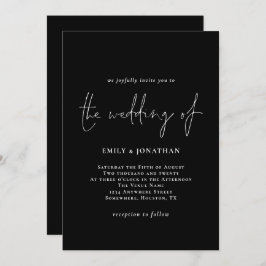 Invitación Boda blanco negro con guión elegante