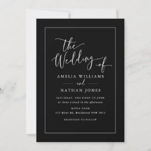 Invitación Boda blanco negro con guiones rusos