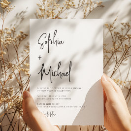 Invitación Boda blanco negro con letras de mano modernas