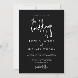 Invitación Boda blanco negro con letras de mano modernas