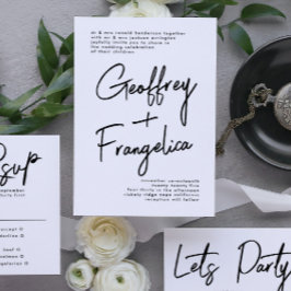 Invitación Boda blanco negro con nombres personalizados de es