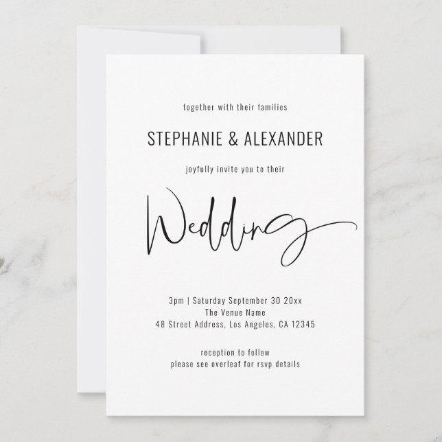 Invitación Boda blanco negro de código QR de escritura modern (Anverso)
