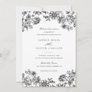 Invitación Boda blanco negro de color floral elegante