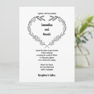 Invitación Boda blanco negro de corazón abierto minimalista