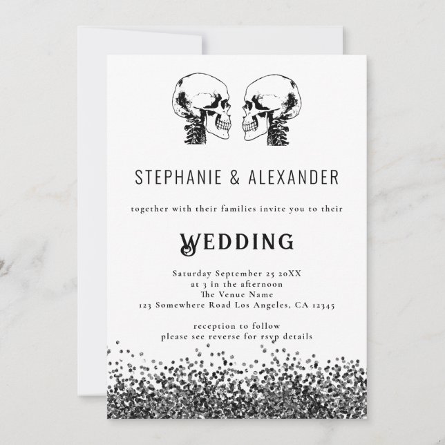 Invitación Boda blanco negro de cráneo moderno (Anverso)