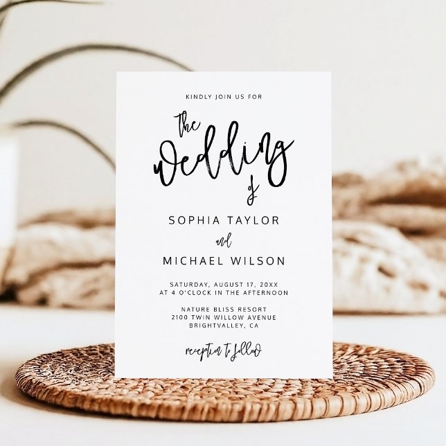 Invitación Boda blanco negro de escritura contemporánea moder (Subido por el creador)