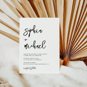 Invitación Boda blanco negro de escritura contemporánea moder