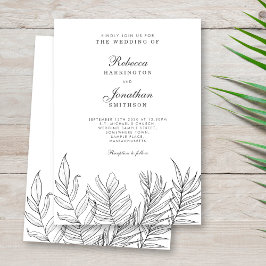 Invitación Boda blanco negro de hoja tropical
