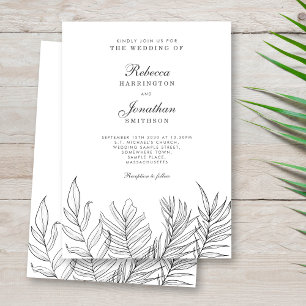 Invitación Boda blanco negro de hoja tropical