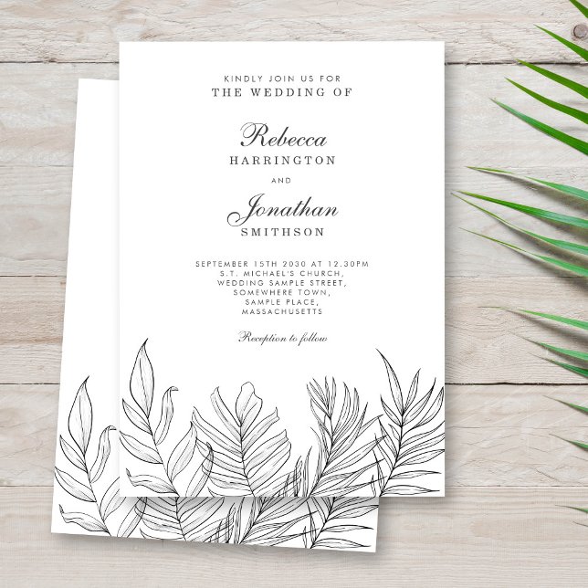 Invitación Boda blanco negro de hoja tropical (Subido por el creador)