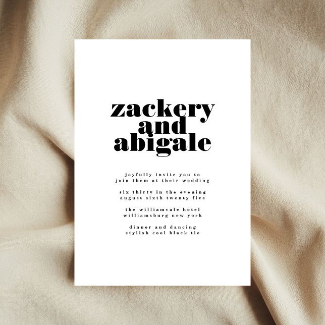 Invitación Boda blanco negro de nombres negrita modernos (Subido por el creador)