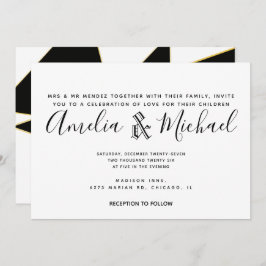 Invitación Boda blanco negro de oro geométrico moderno