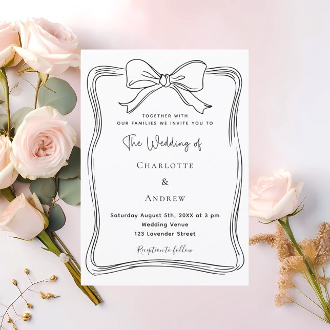 Invitación Boda blanco negro dibujado a mano (Subido por el creador)