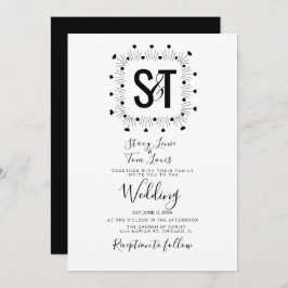 Invitación Boda blanco negro dibujado a mano