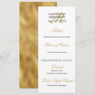 Invitación Boda blanco negro dorado menú DIY fiesta de cena