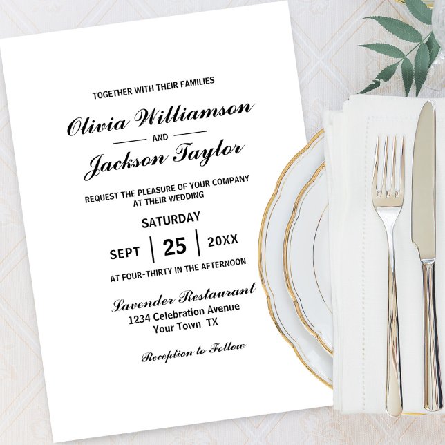 Invitación Boda blanco negro elegante (Subido por el creador)