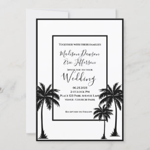 Invitación Boda blanco negro elegante de árbol de palmas