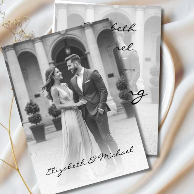 Invitación Boda blanco negro elegante de fotografía moderna (Subido por el creador)