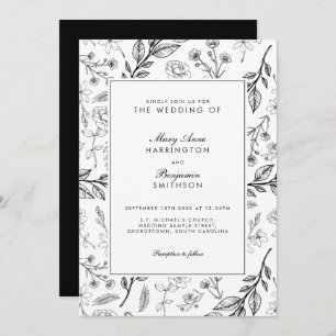 Invitación Boda blanco negro floral