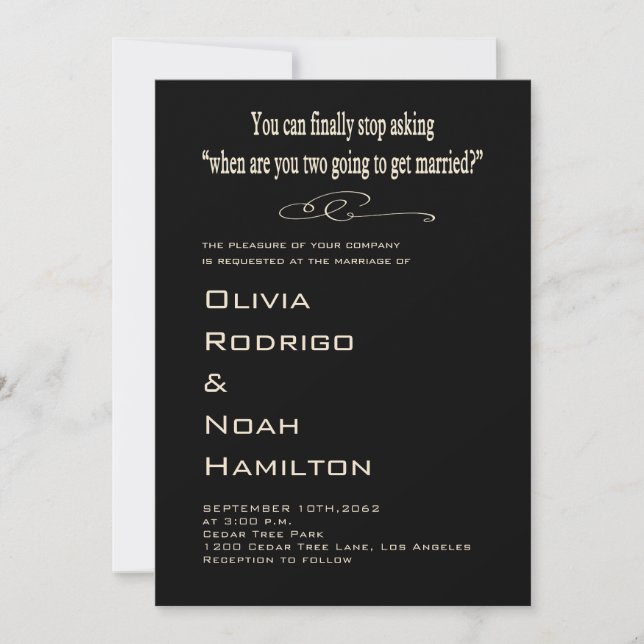 Invitación Boda blanco negro gracioso moderno (Anverso)