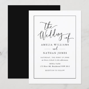 Invitación Boda blanco negro guion ruso