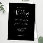Invitación Boda blanco negro moderno mínimo<br><div class="desc">Esta tarjeta de Invitación a la Boda, de diseño sencillo y magnífico, presenta un diseño tipográfico elegante, moderno y minimalista con un tema blanco y negro. Listo para su personalizar con los detalles de su día especial. Por favor, navegue por la suite de matrimonio elegante minimal blanco negro para ver...</div>