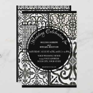Invitación Boda blanco negro rústico de mosaico moderno