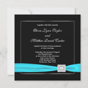 Invitación Boda Blanco Negro Turquesa Plateado