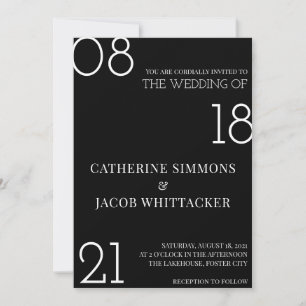 Invitación Boda blanco plateado negro minimalista