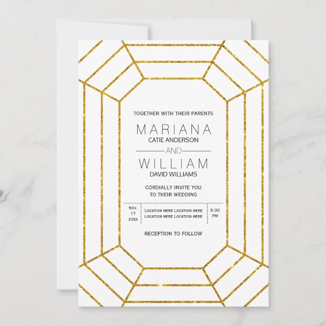 Invitación Boda blanco purpurina de joyas de diamante abstrac (Anverso)