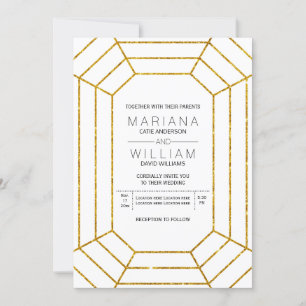 Invitación Boda blanco purpurina de joyas de diamante abstrac